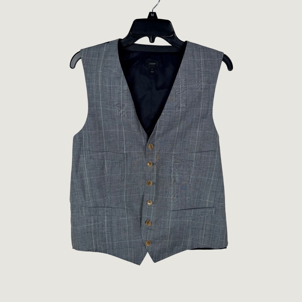 J. Crew M Ludlow Vest Grey Glen Plaid Wool Linen Subalpino Italian Fabric A0395